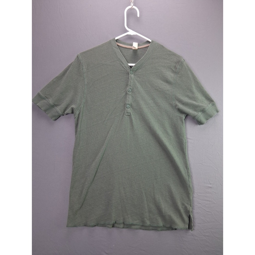 Alternative Henley Shirt Mens M Green Short Sleeve Slub Knit V-Neck Casual